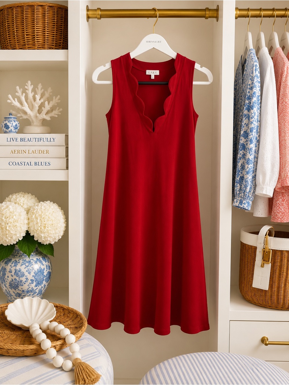 Lake Red Scalloped V-Neck Sleeveless Dress